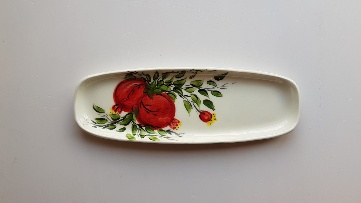 Handmade rectangular platter with pomegranates