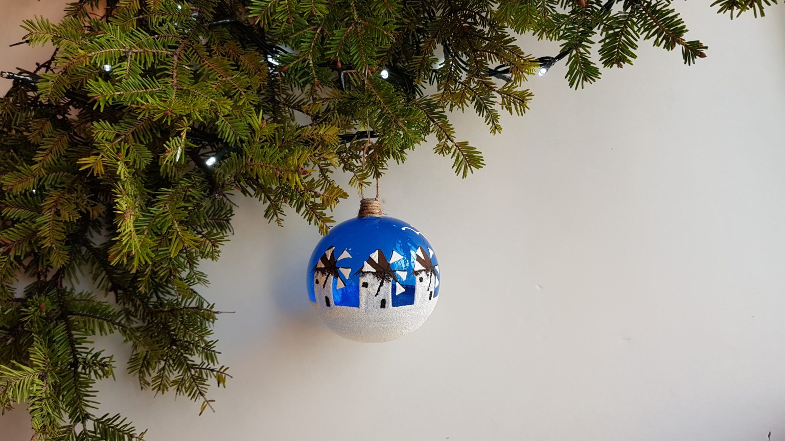 Large hand blown bauble with Mykonos windmills