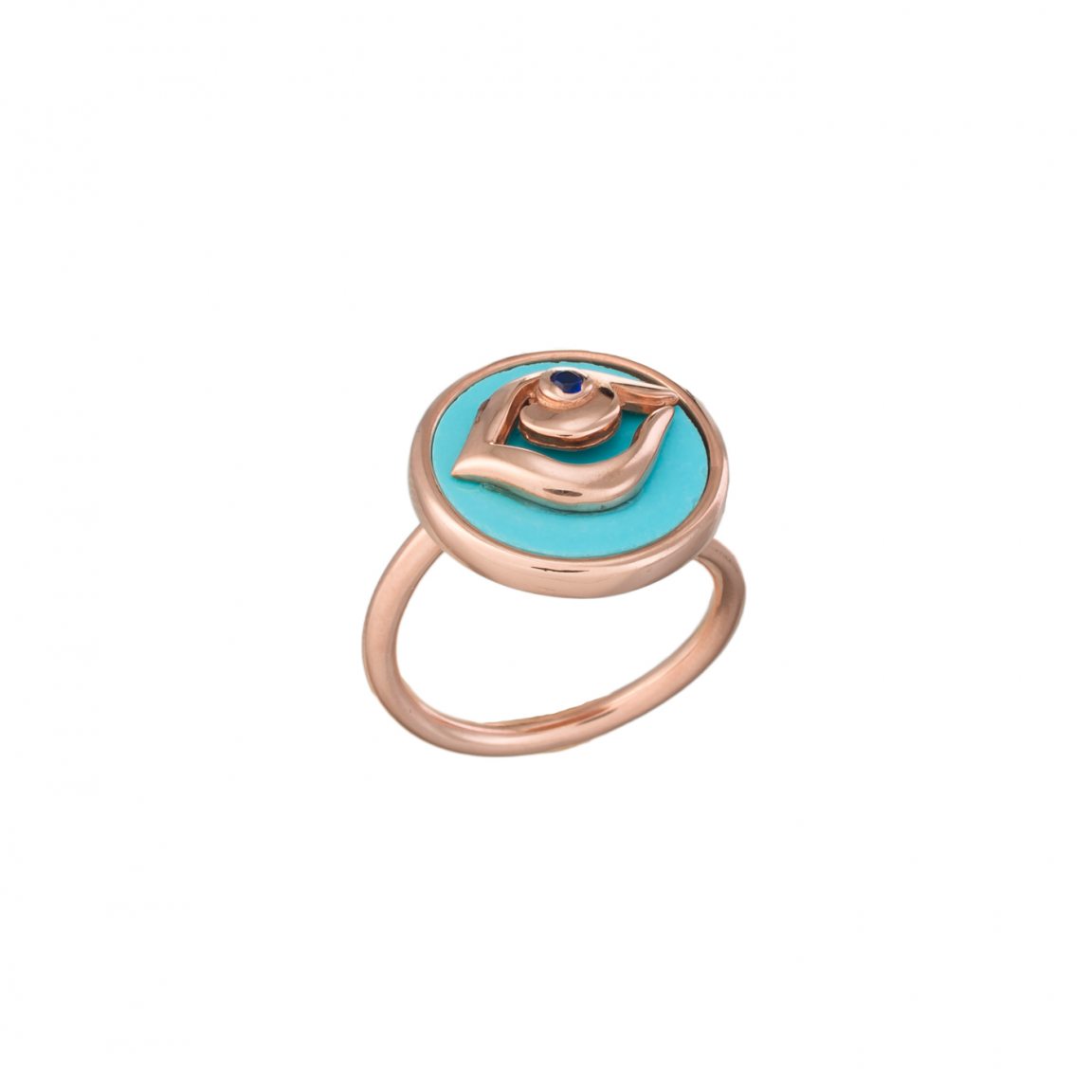 Bague œil or plaqué rose avec turquoise