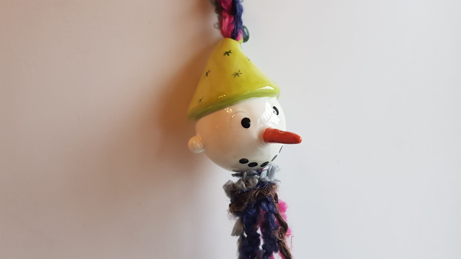 Handmade ceramic lime snowman ornament