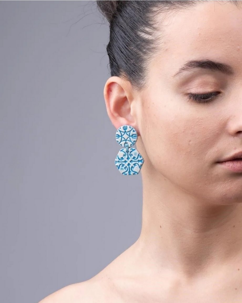 Handmade light blue ceramic earrings 