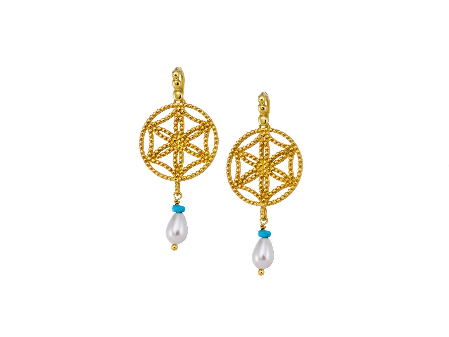 Gold-plated earrings with mother of pearl beads