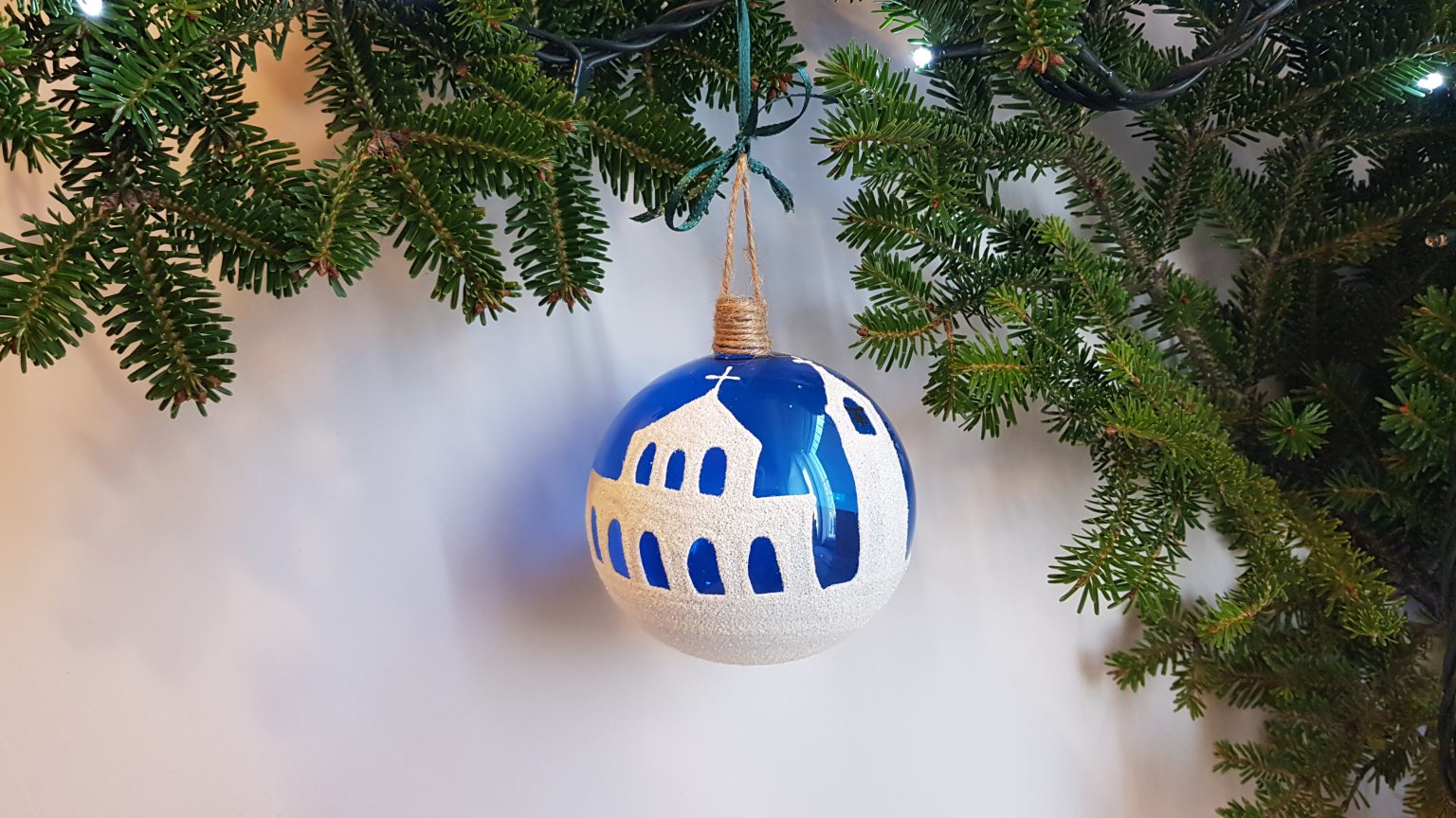 Large hand blown bauble with Τinos church