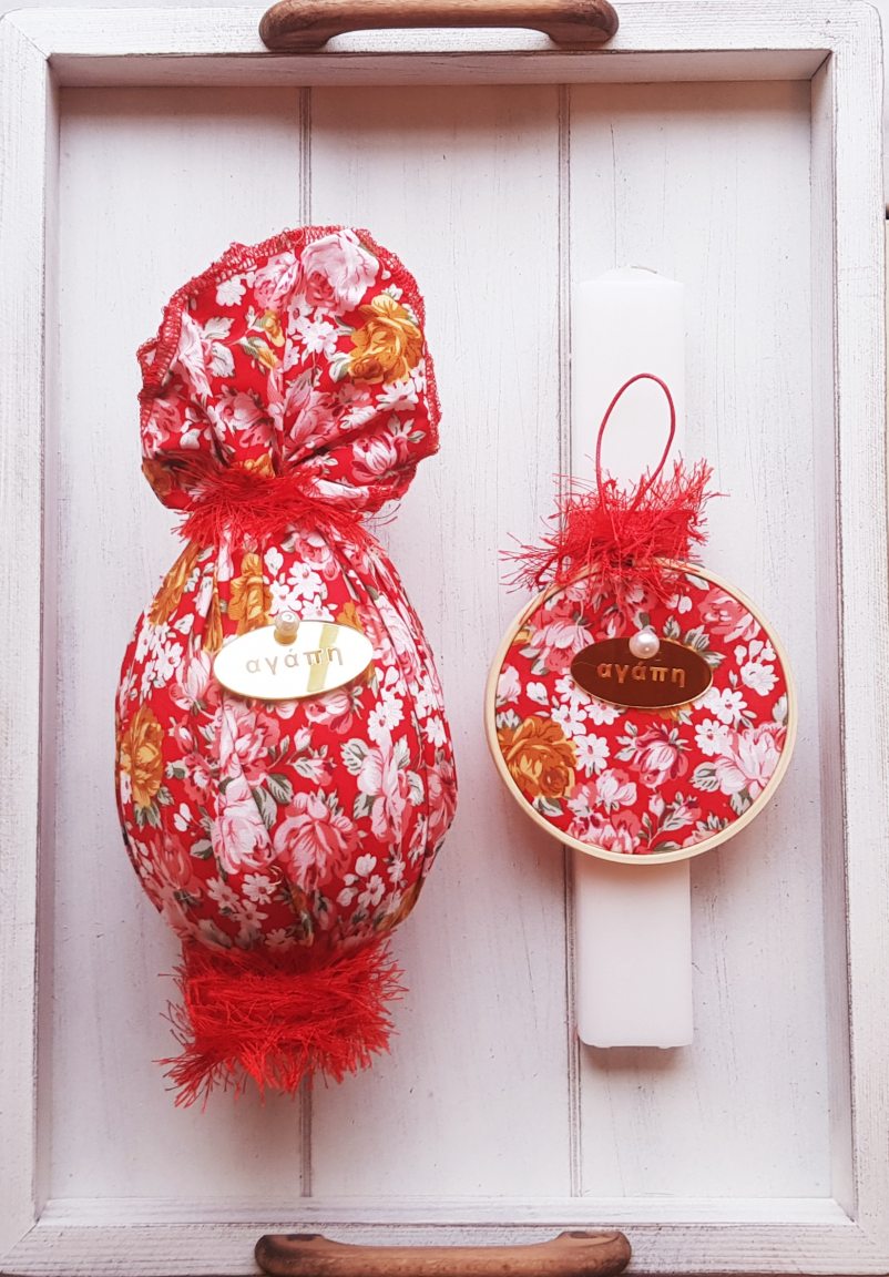 Handmade Easter candle & decorative egg (red)