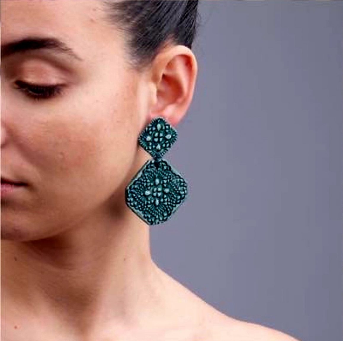 Handmade ceramic teal earrings