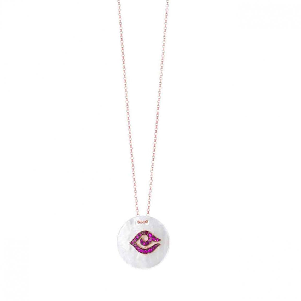Mother of pearl necklace with fuchsia eye