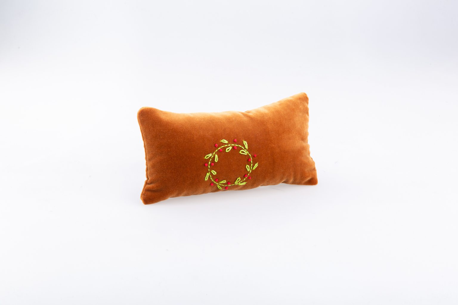 Honey hand-embroidered velvet cushion
