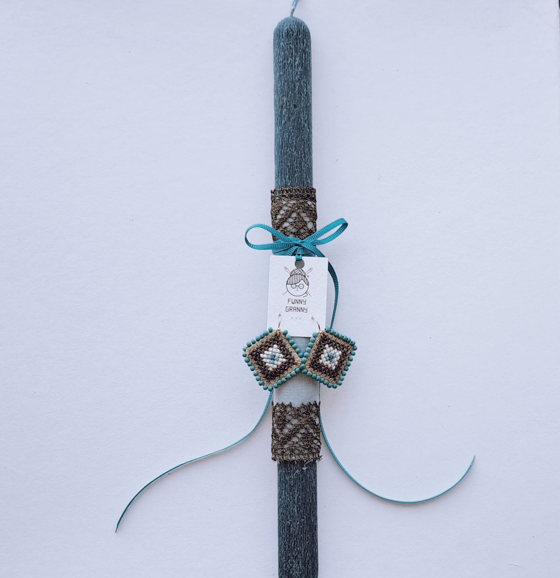 Cierge avec boucles d'oreilles « Mati » faites à la main