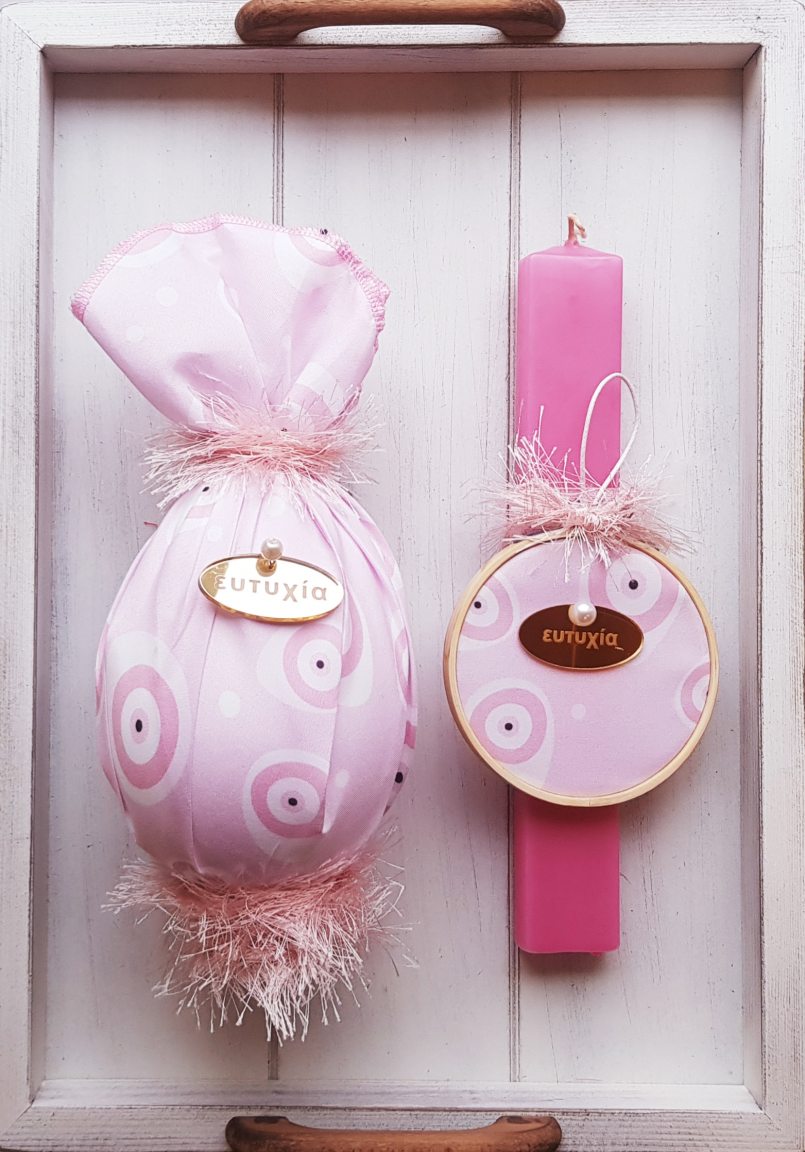 Handmade Easter candle & decorative Easter egg (pink eye)