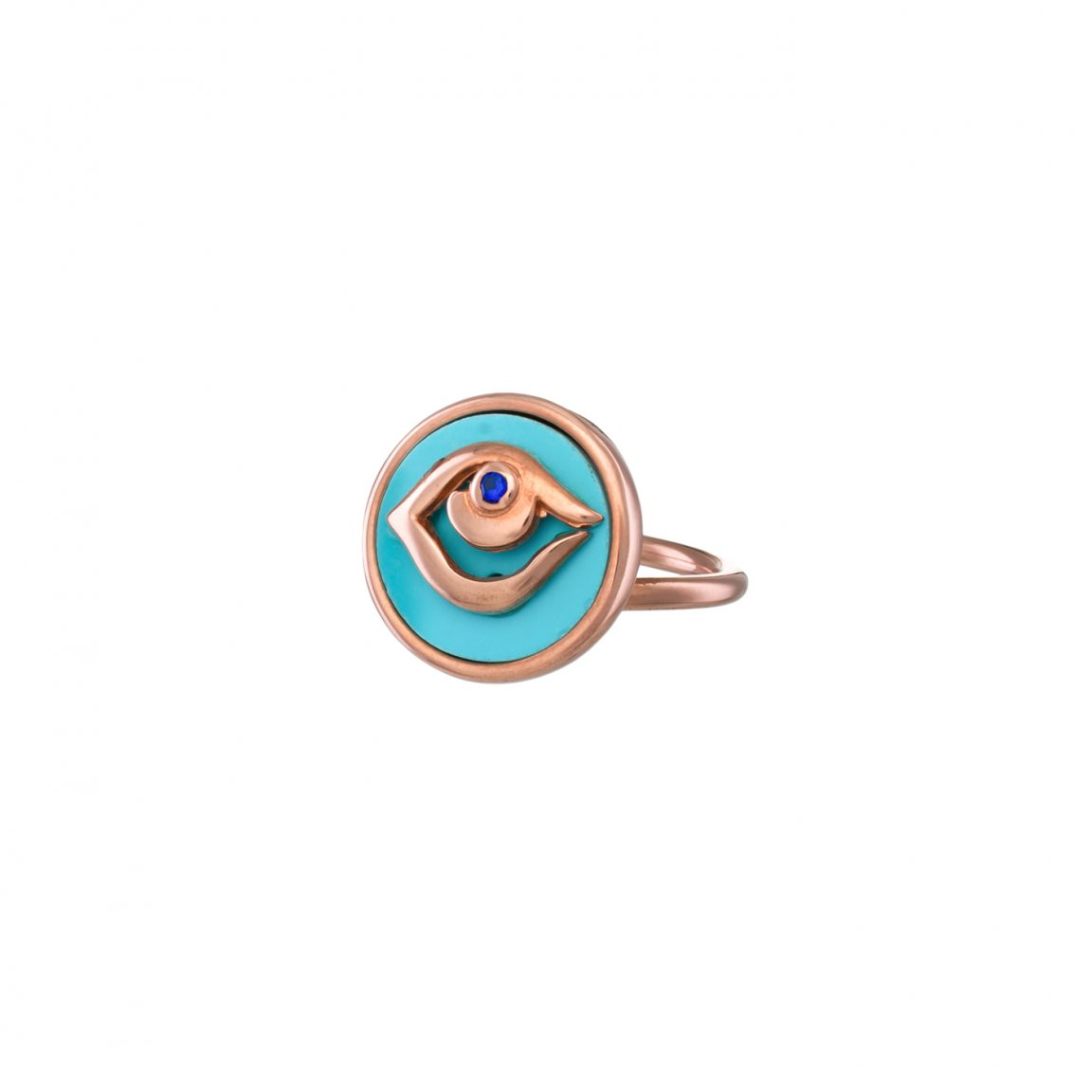 Bague œil or plaqué rose avec turquoise