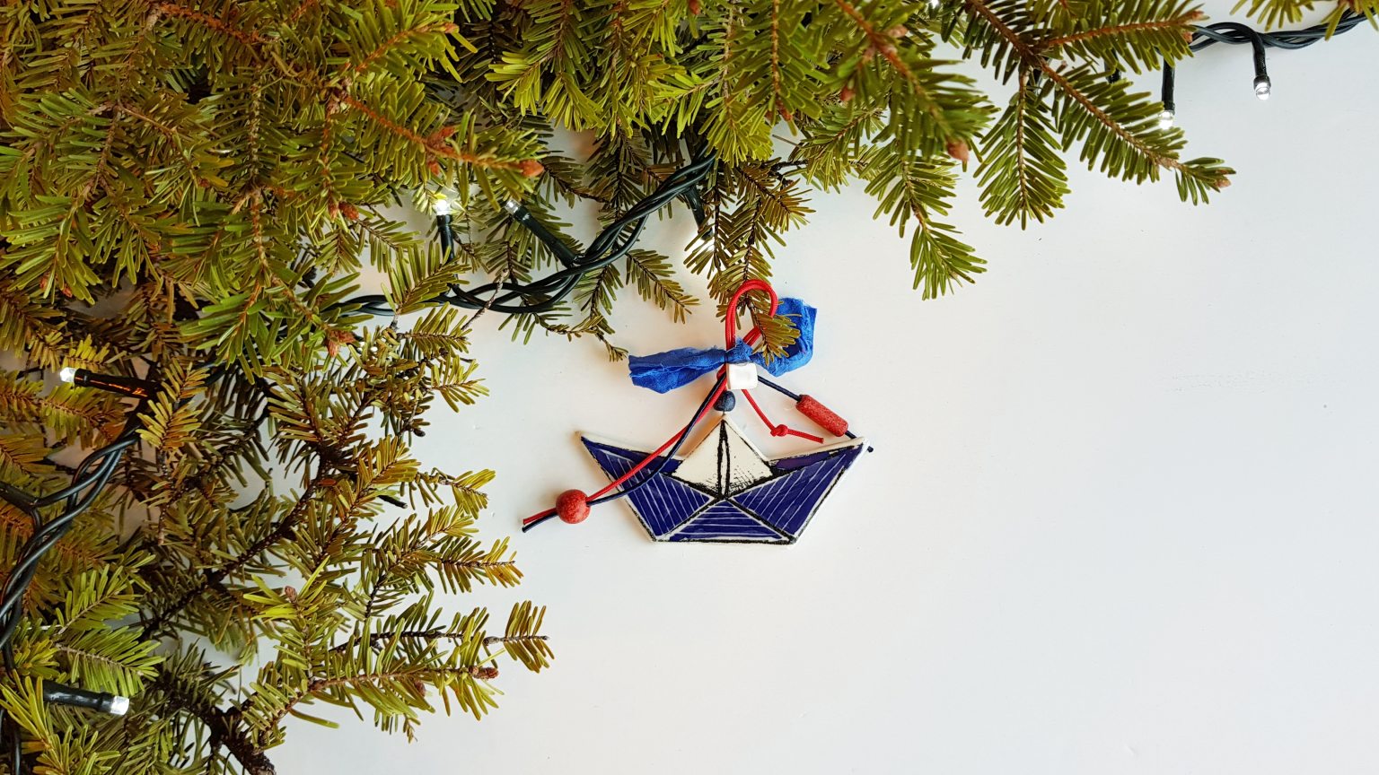 Suspension de Noël en forme de bateau (bleu)