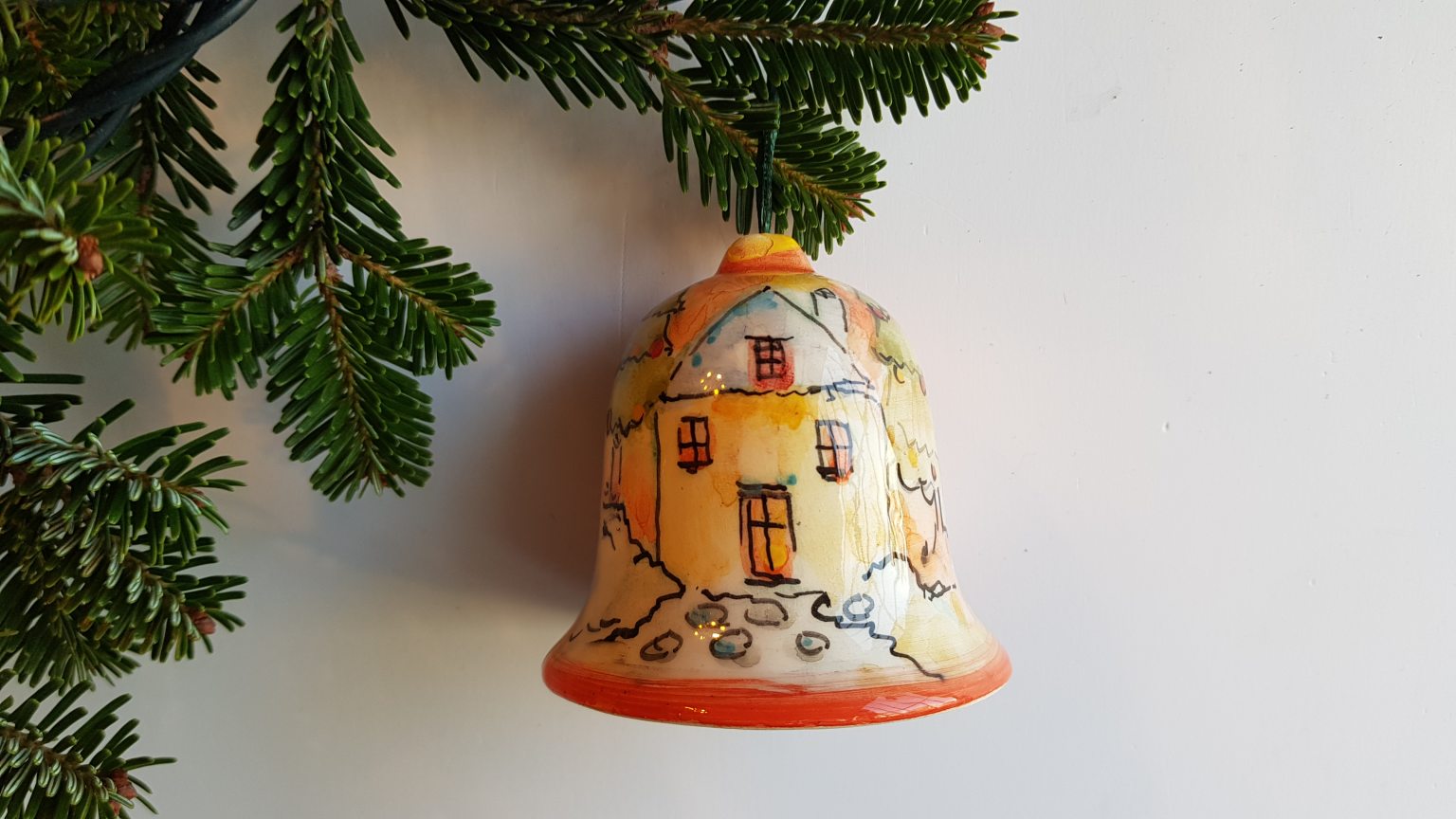 Ceramic bell ornament - village