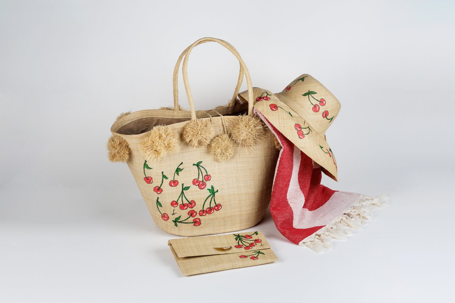 Large straw bag “Cherries”