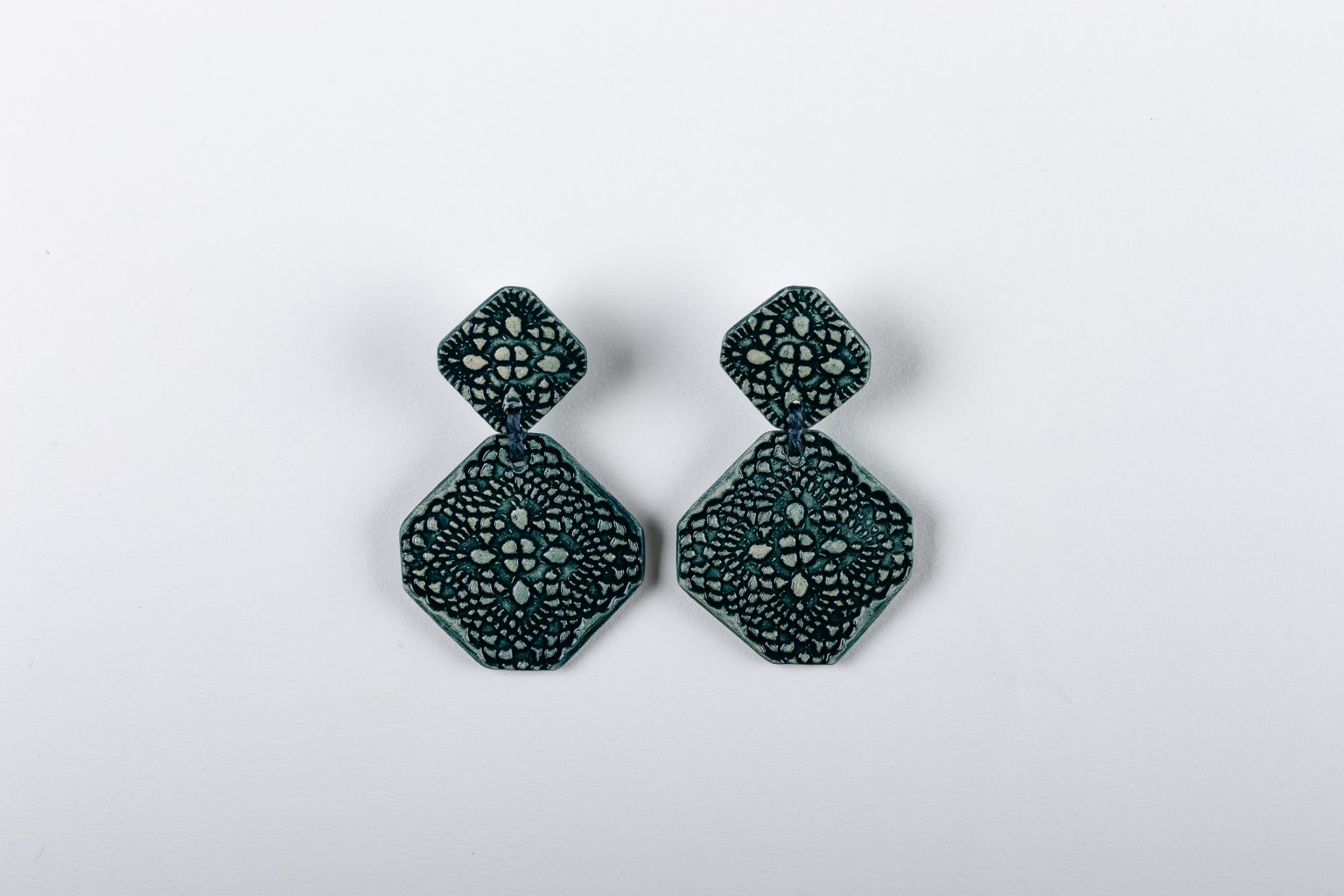 Handmade ceramic teal earrings