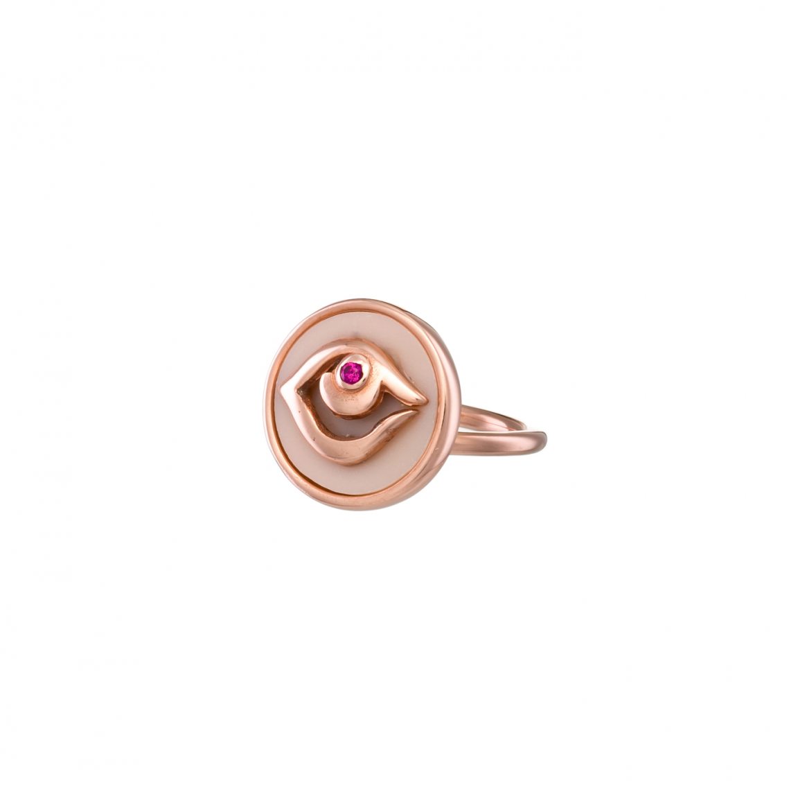 Bague œil or plaqué rose avec corail