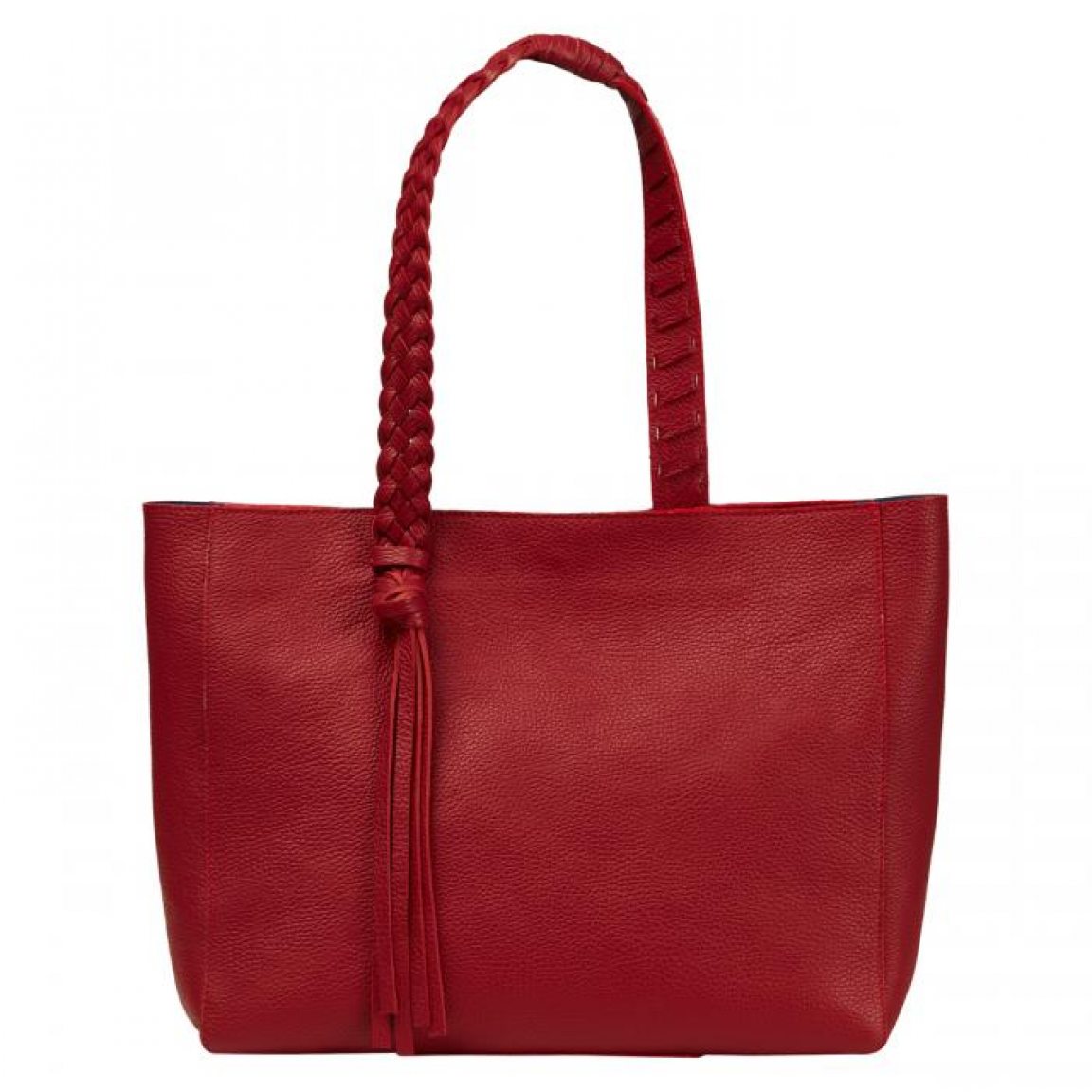 Large red leather tote bag