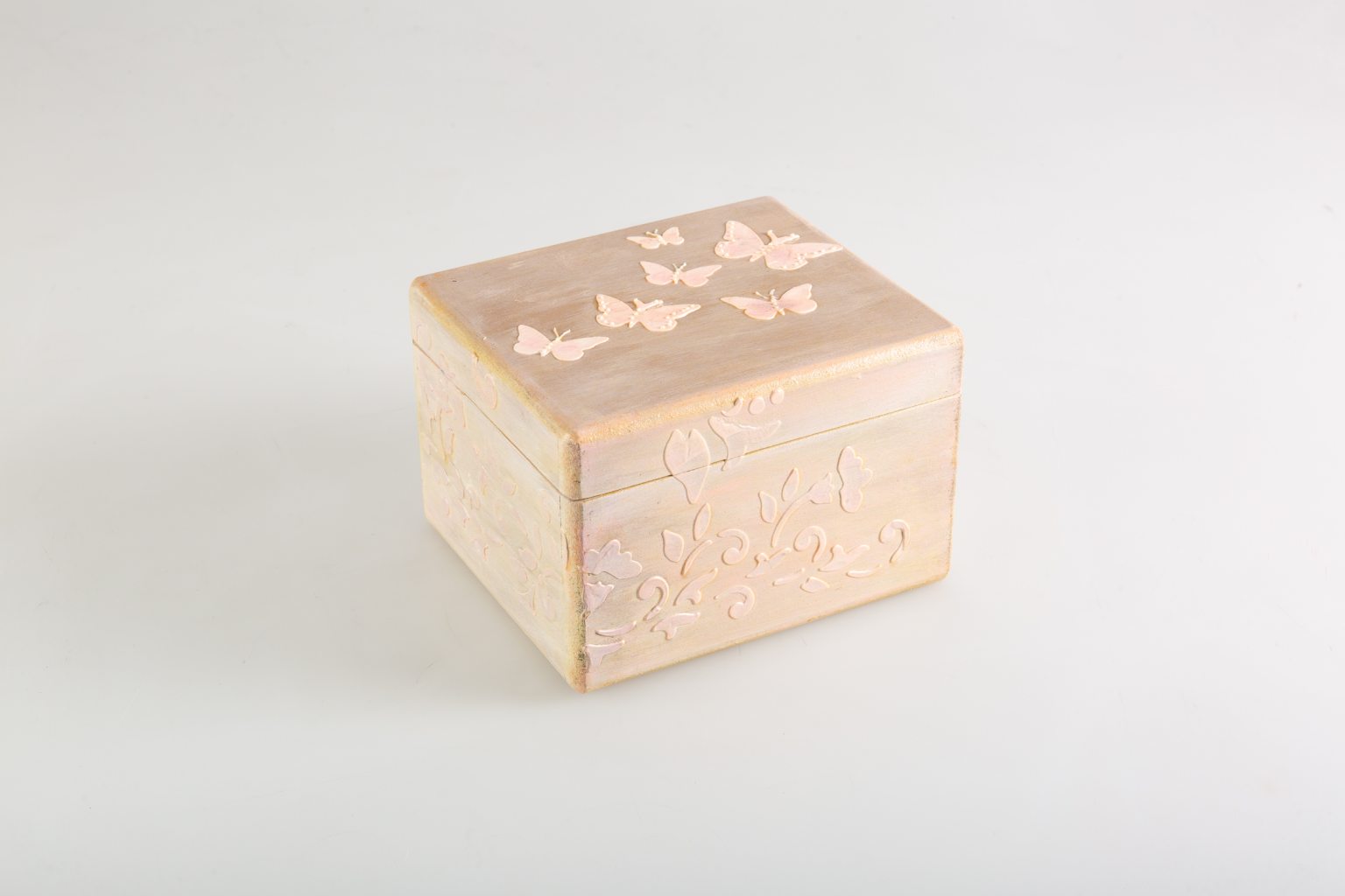 Wooden box with pink butterflies