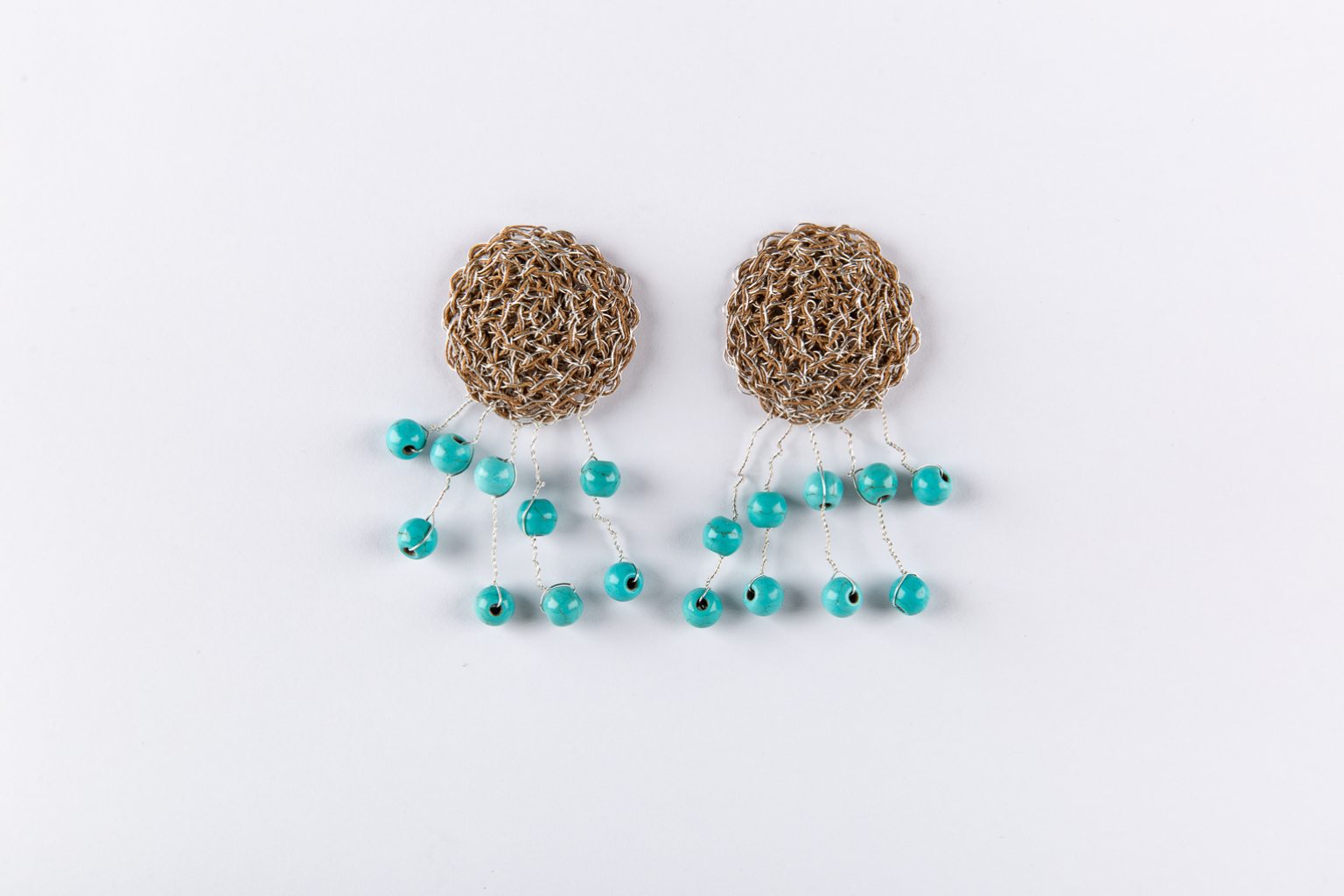 Handknitted turquoise earrings