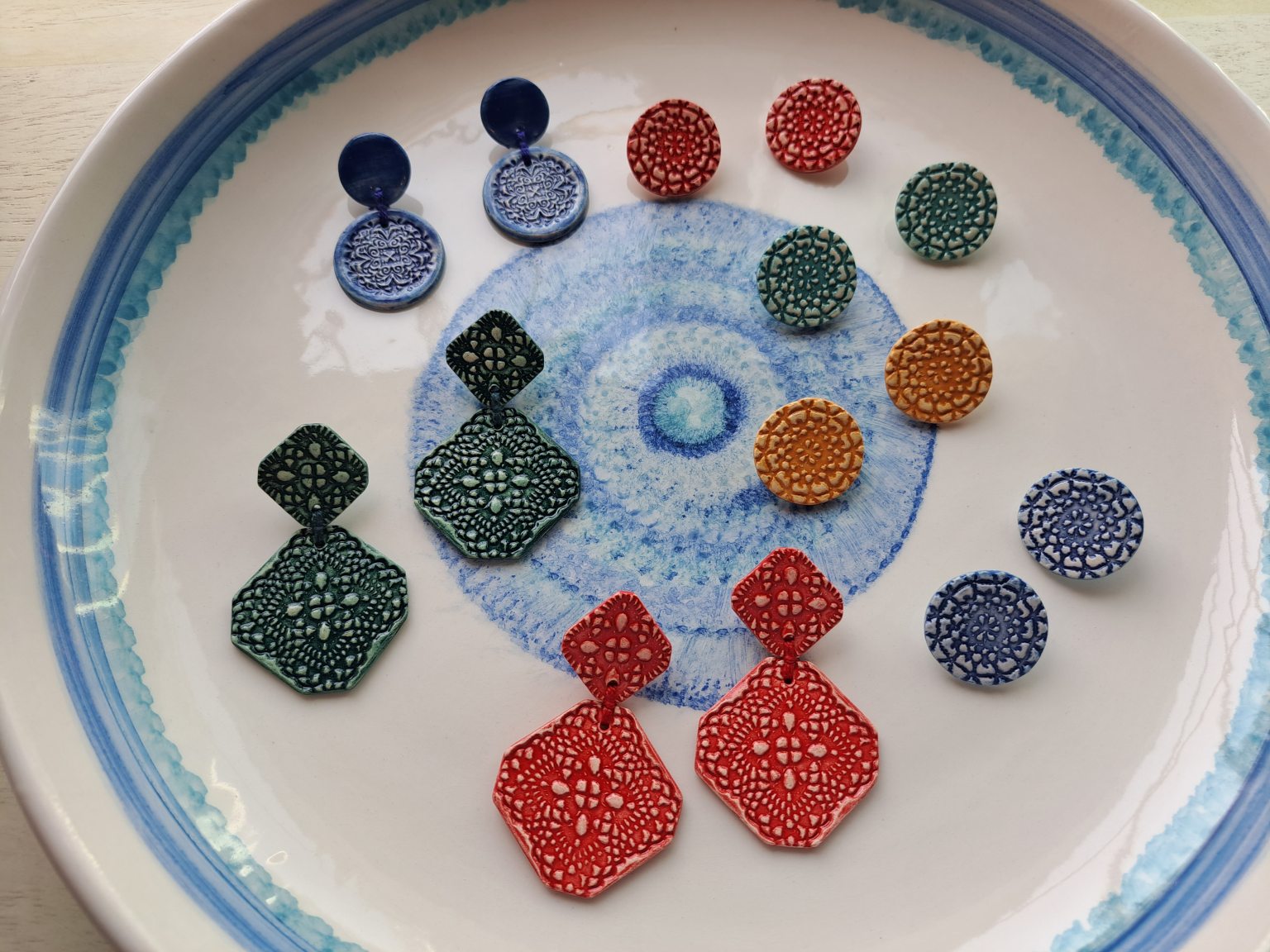 Handmade ceramic blue earrings