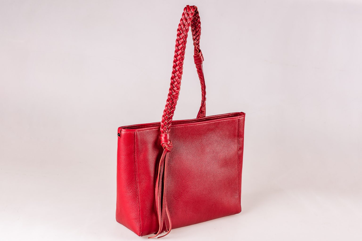 Large red leather tote bag