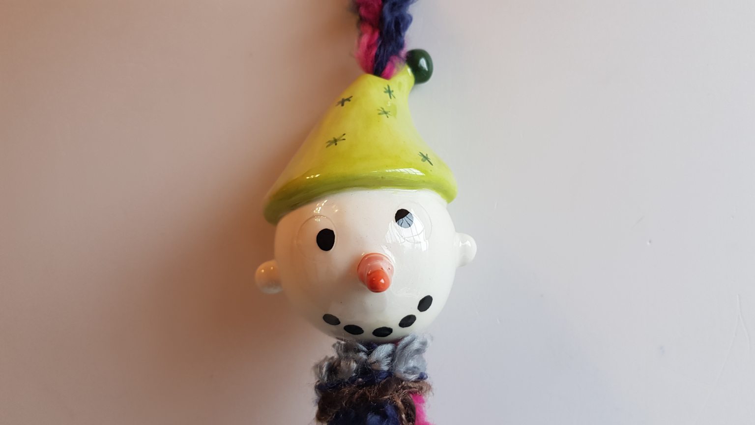 Handmade ceramic lime snowman ornament