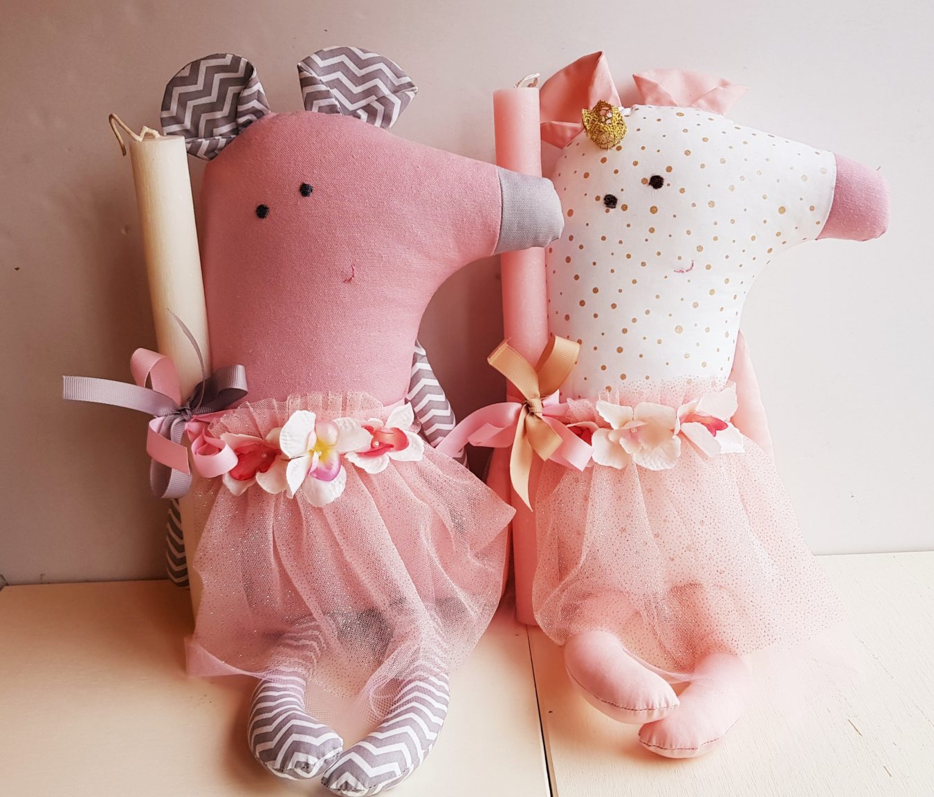 Handmade Easter candle pink mouse