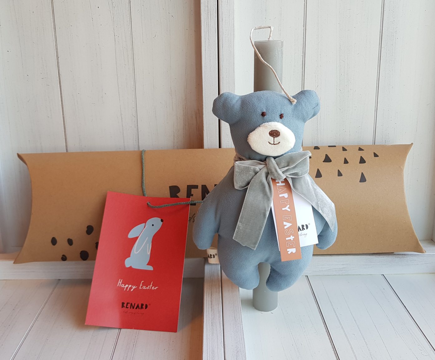 Bougie artisanale avec ours bleu clair