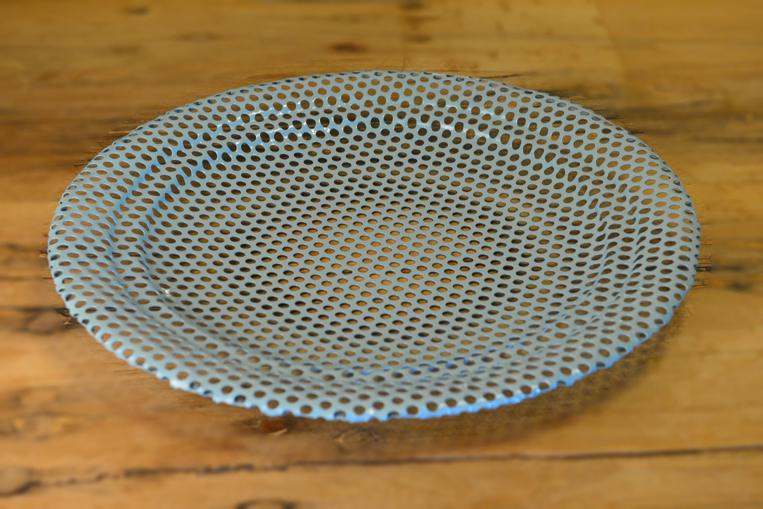 Large perforated metal platter light blue