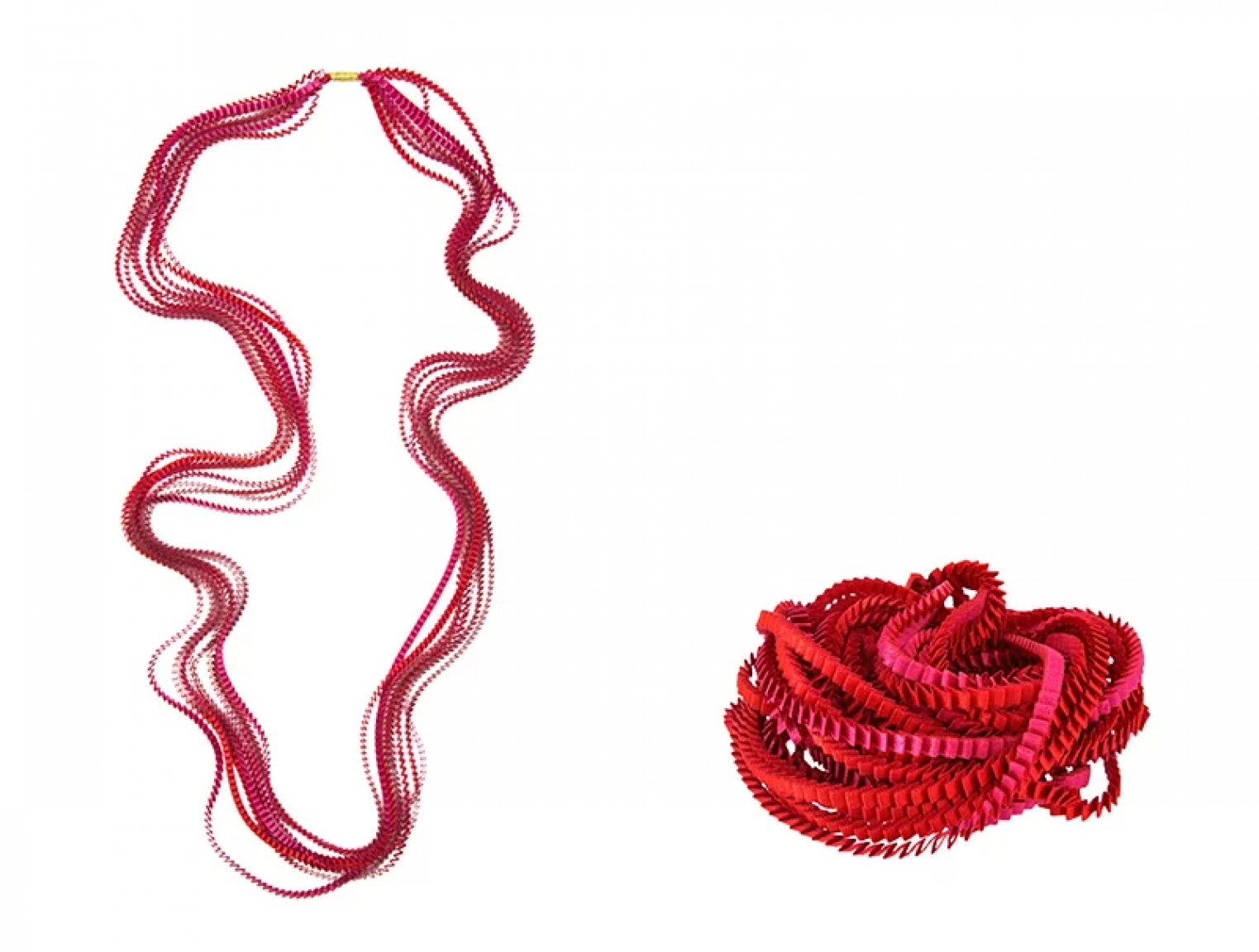 Collier en satin fuchsia et rouge