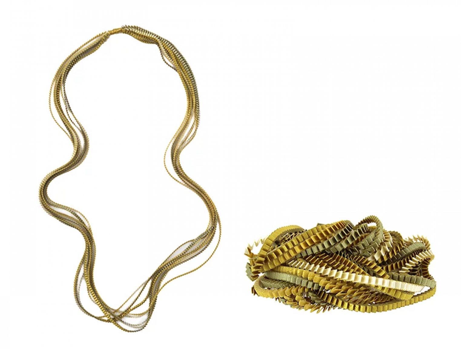 Gold, ecru & khaki satin necklace