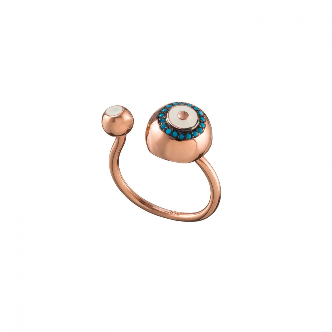 Rose-gold plated ring with turquoise eye
