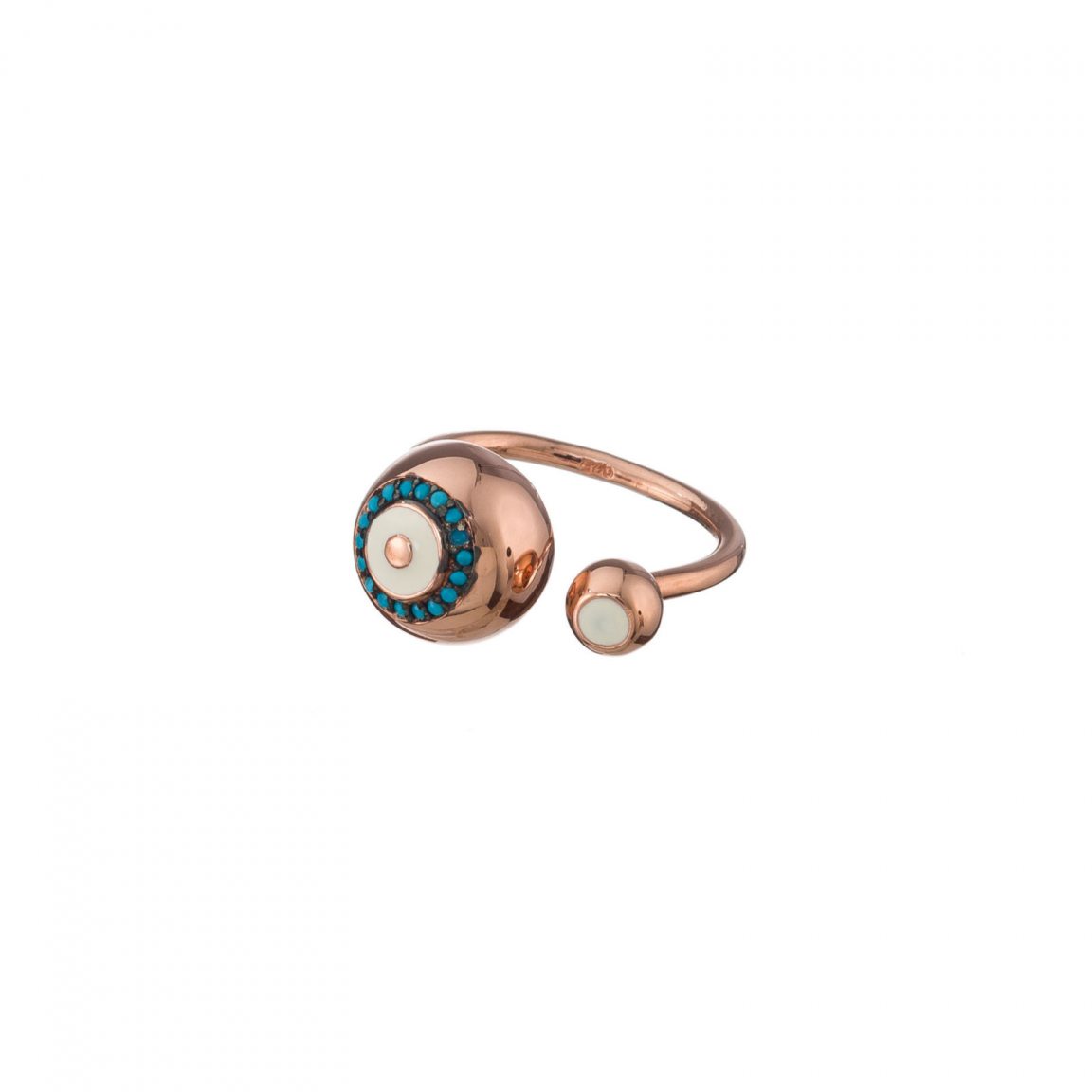 Rose-gold plated ring with turquoise eye