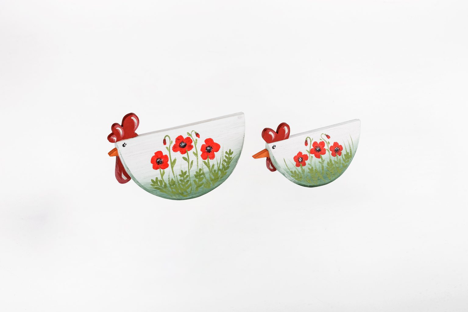 Handmade wooden chickens