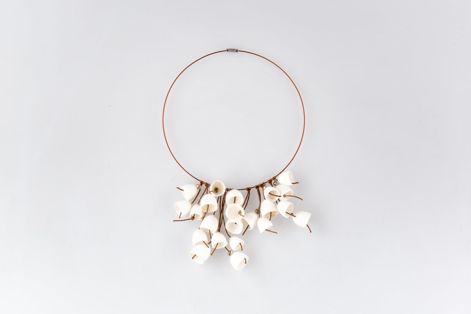 Necklace with white silk cocoons "Bells"