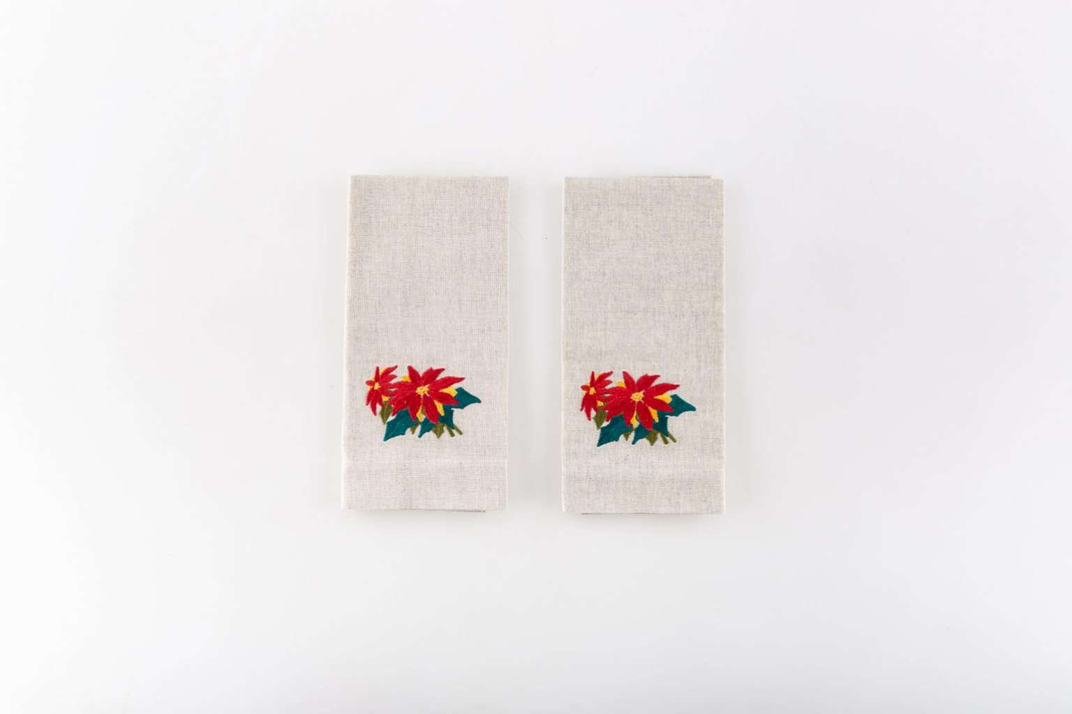 Lot de 2 serviettes invités coton/lin (poinsettia)