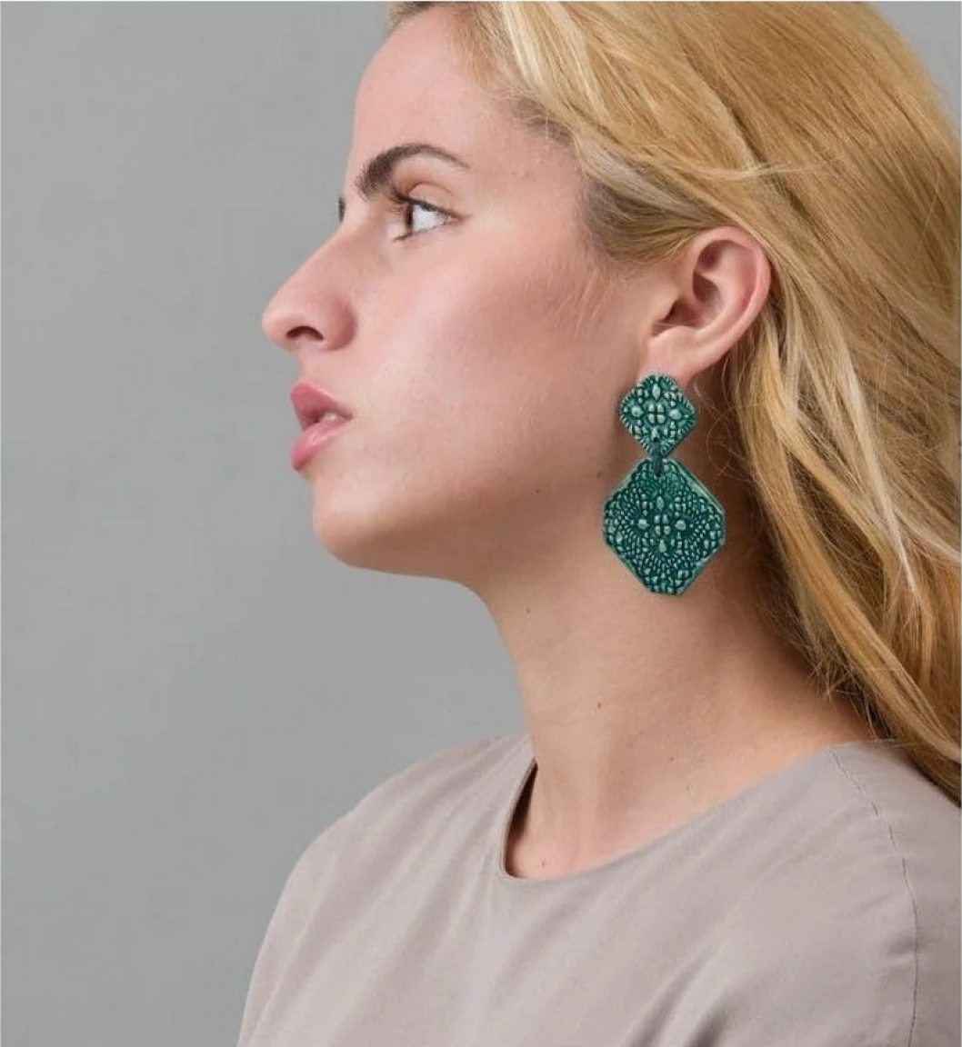 Handmade ceramic teal earrings