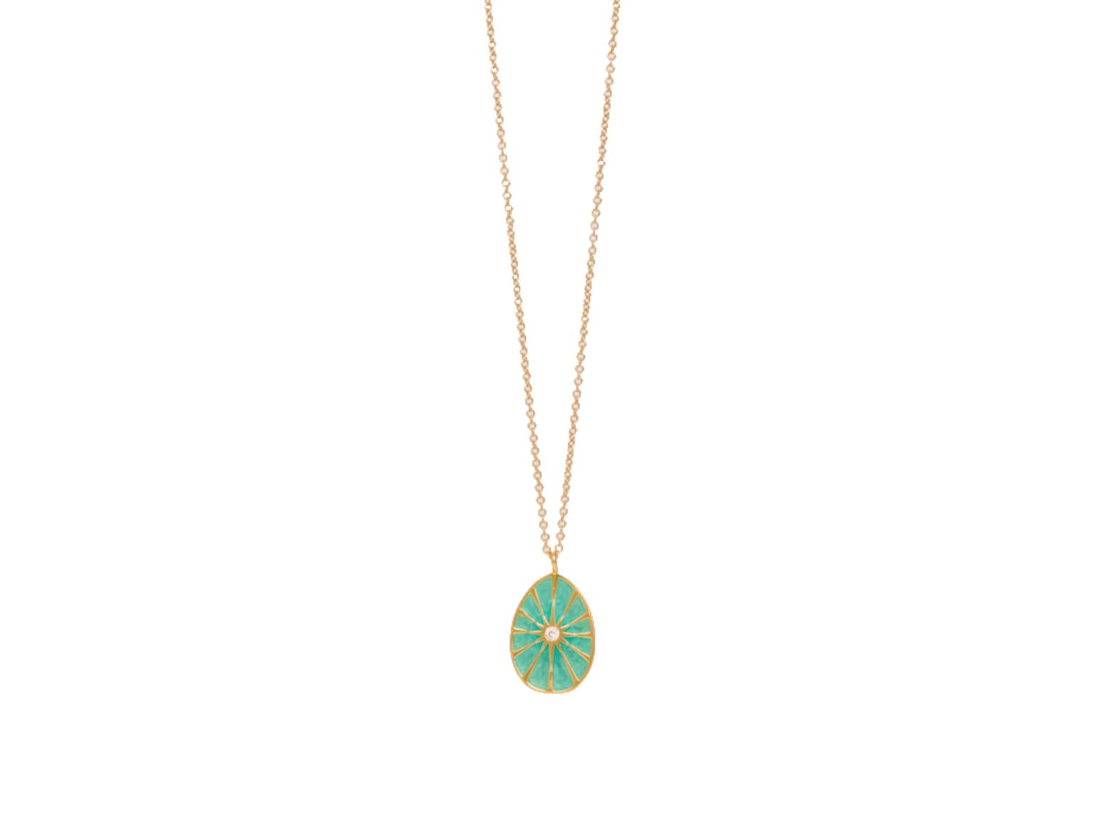 Gold plated egg pendant with turquoise enamel