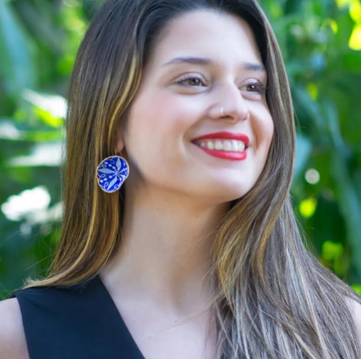 Blue handmade earrings made of papier-mâché