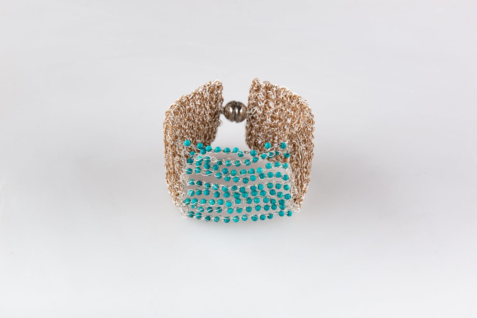 Bracelet tricoté à la main turquoise