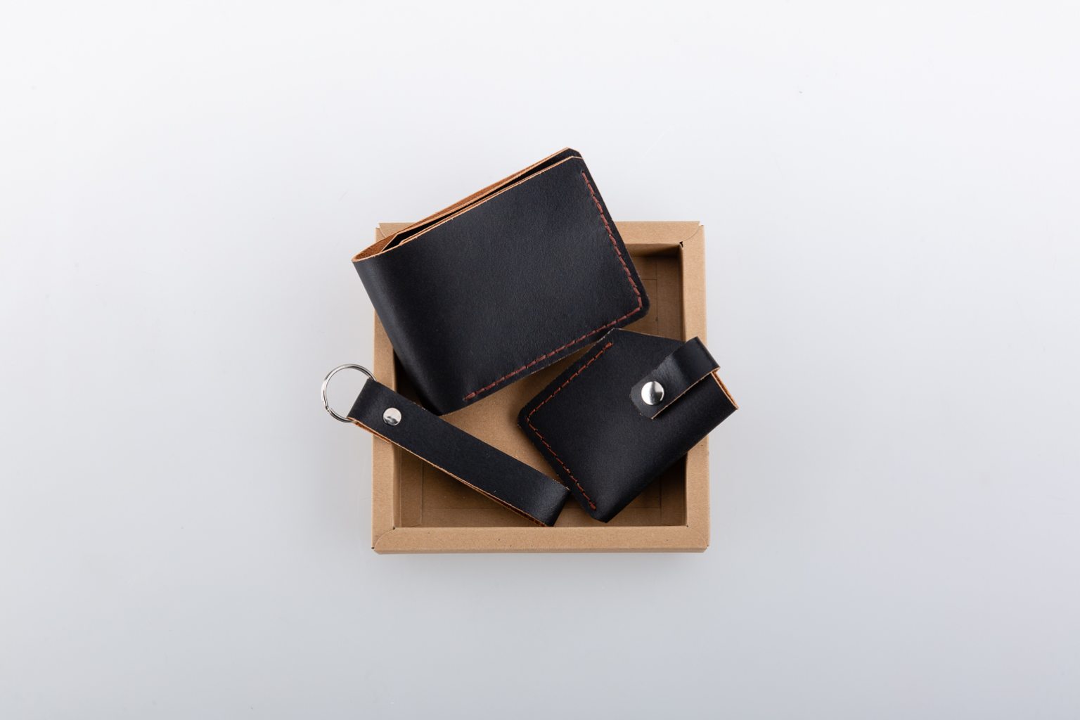 Black wallet, cardholder & key-chain gift set