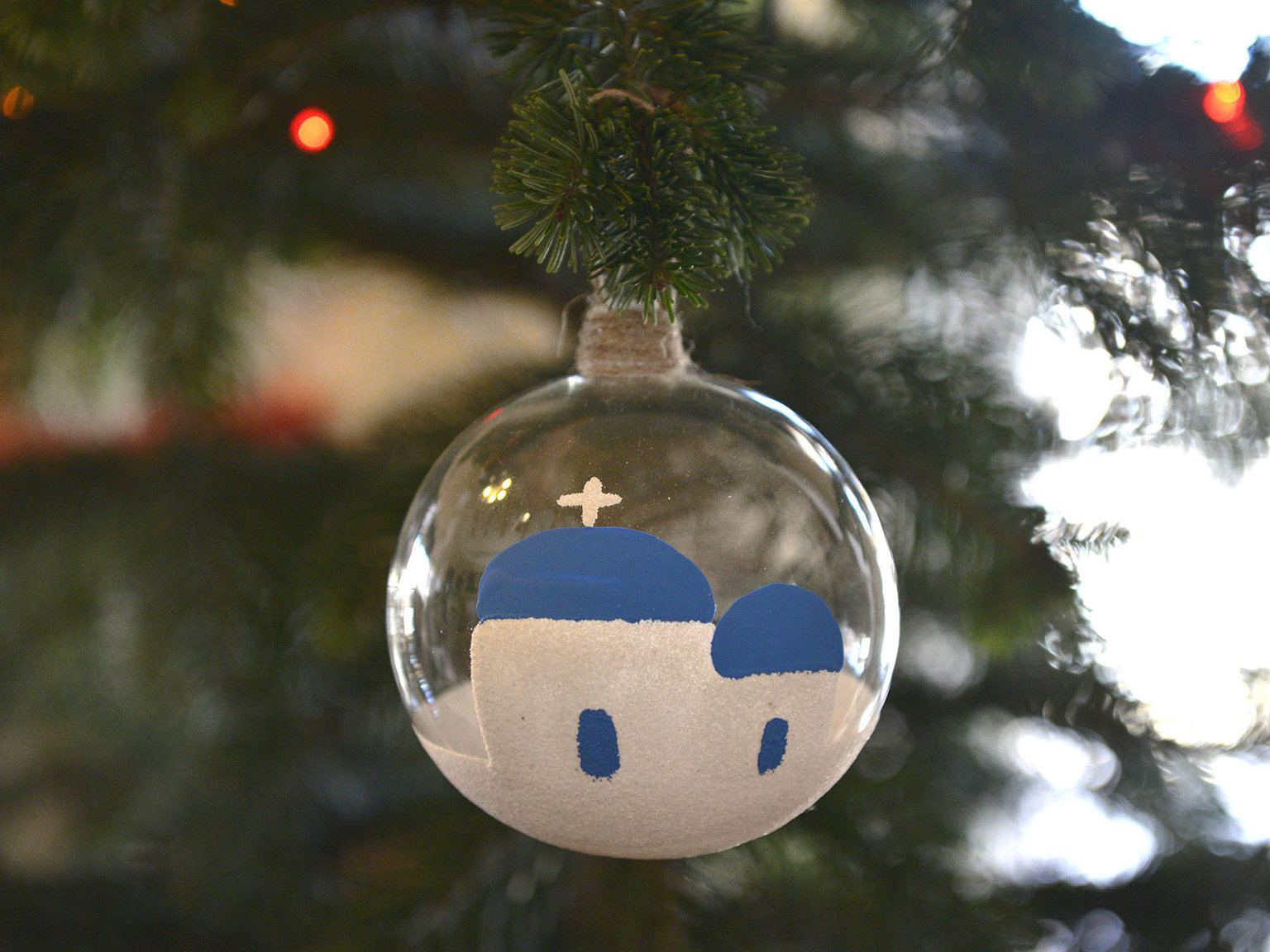 Large hand blown bauble with Santorini church