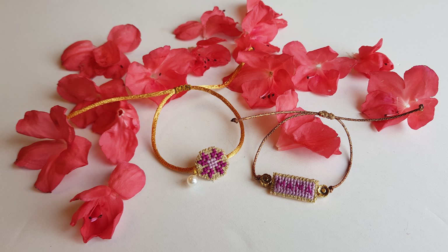Handmade fuchsia flower bracelet