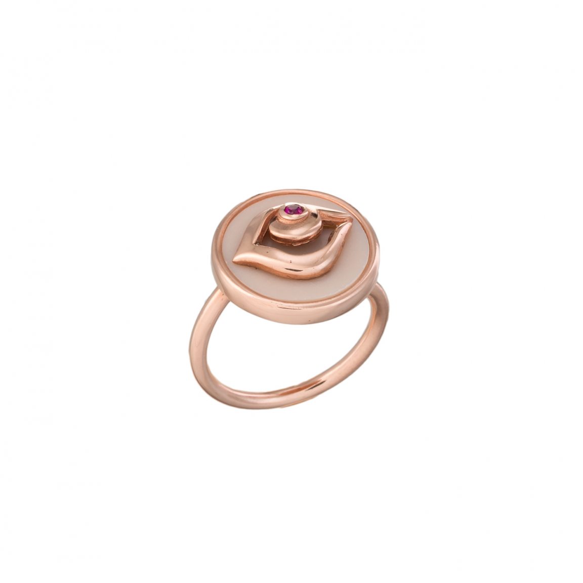 Bague œil or plaqué rose avec corail