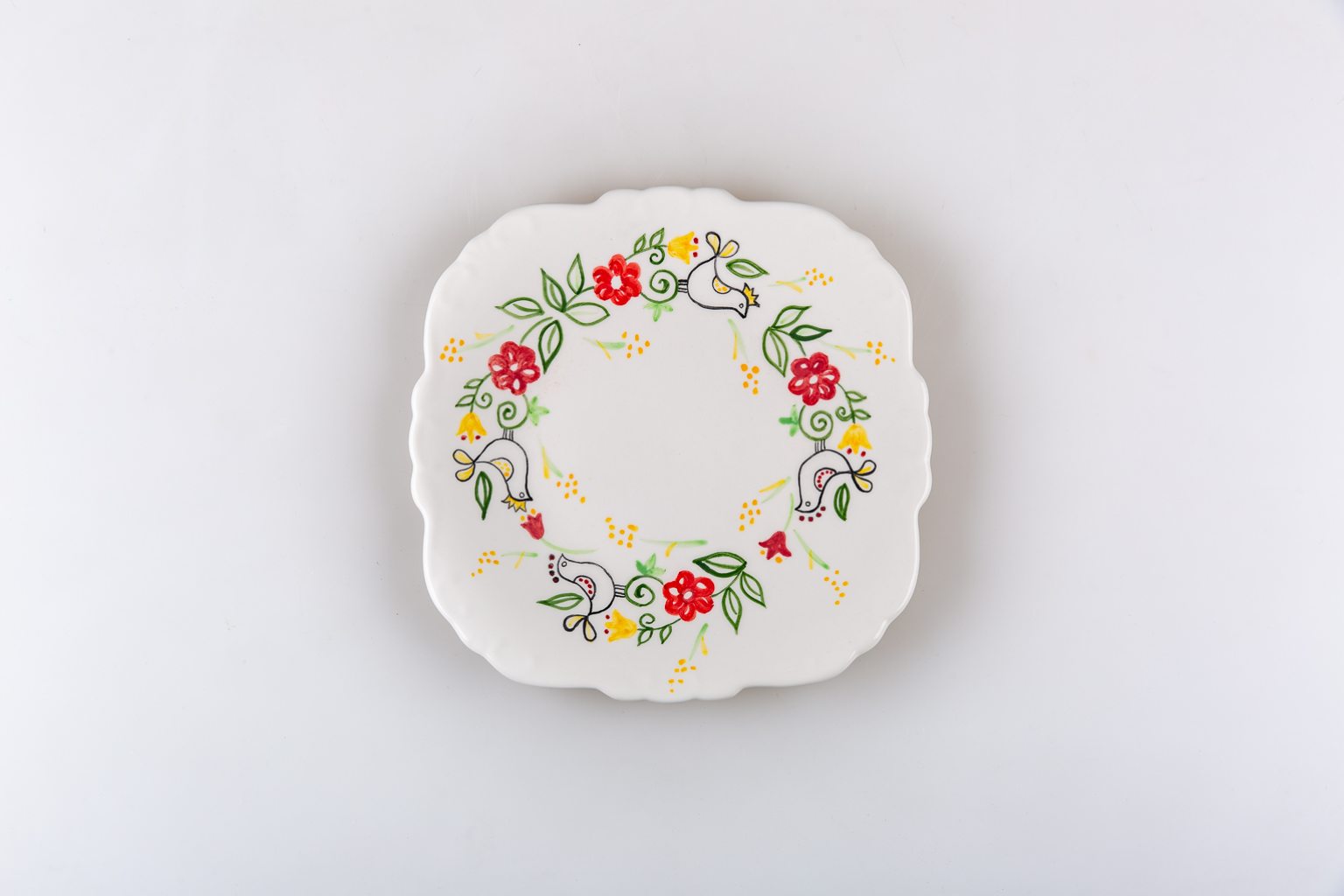 Handmade large platter with flowers & birds