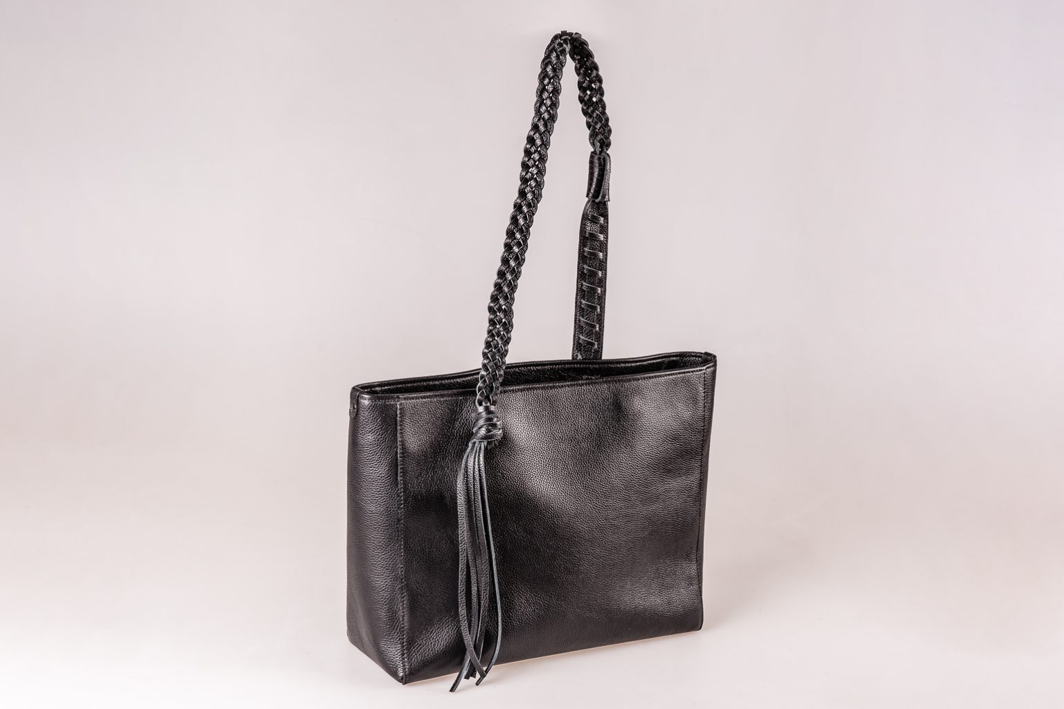 Large black leather tote