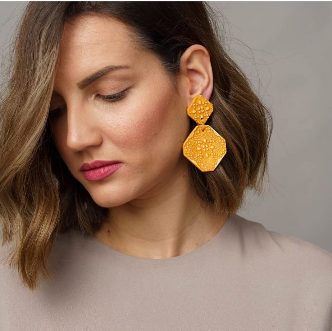Handmade yellow ceramic earrings 