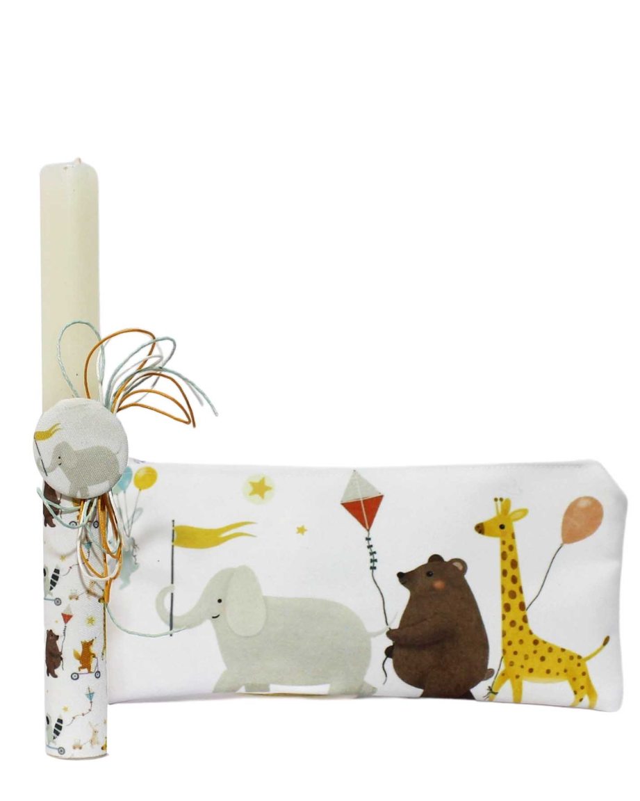 Bougie artisanale avec trousse à crayons « Animaux »