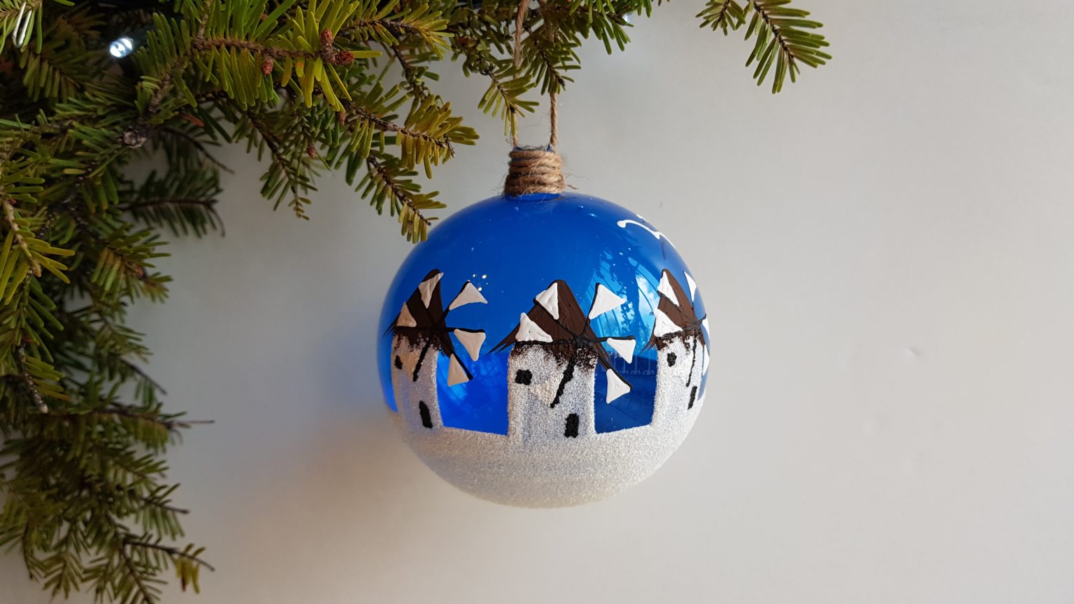 Large hand blown bauble with Mykonos windmills