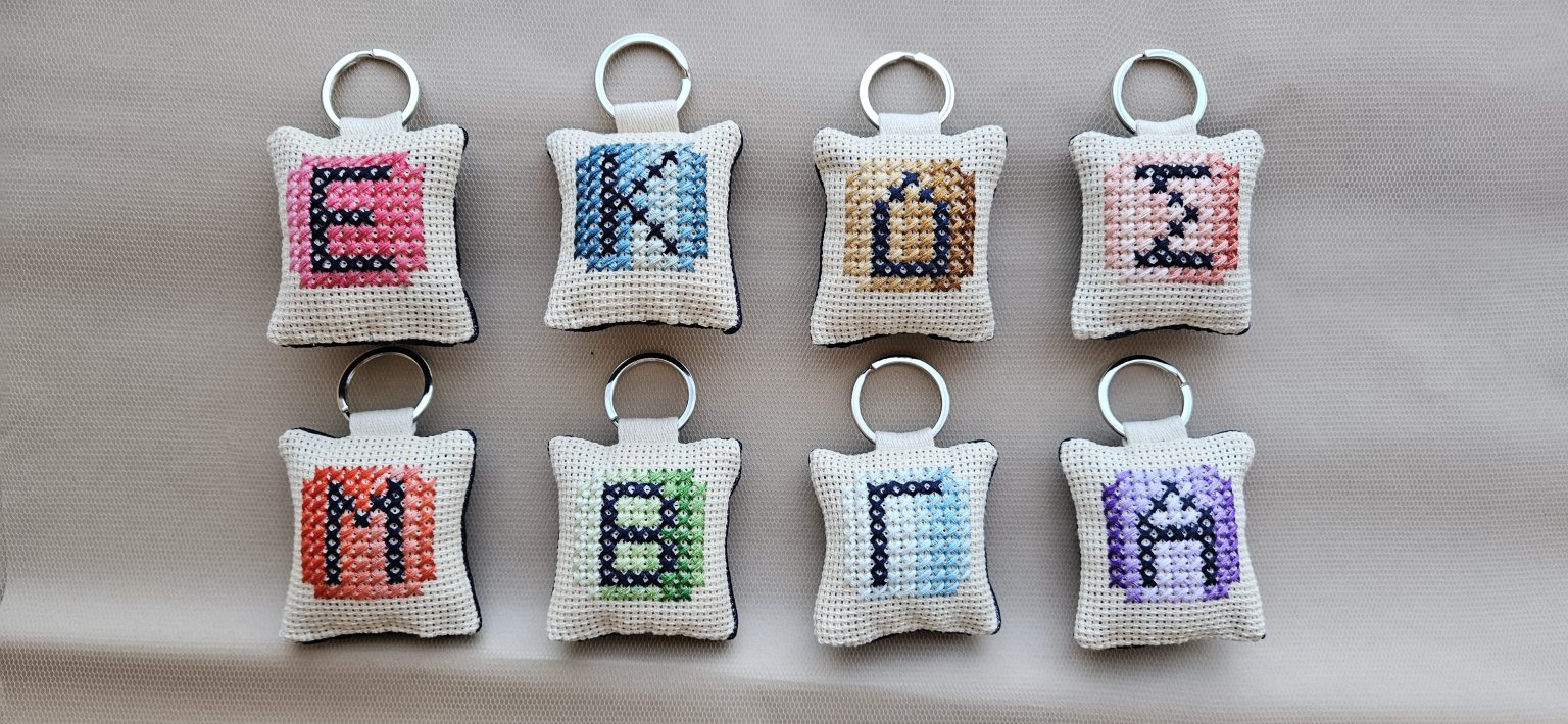 Hand-embroidered keyring with initial "Κ"