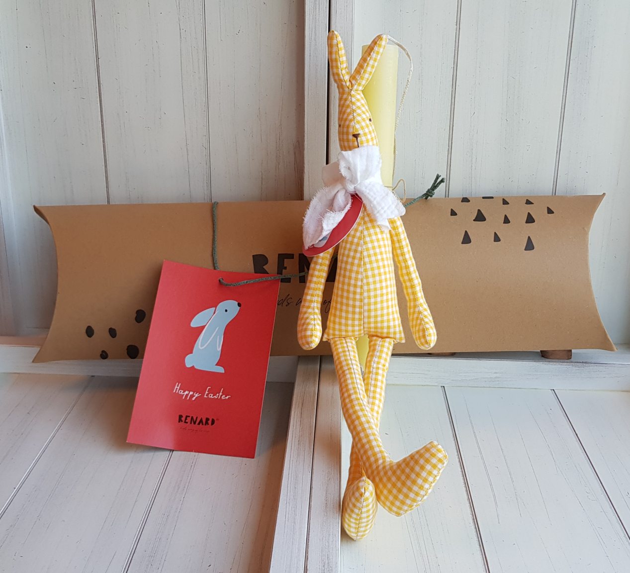 Handmade candle with yellow rabbit